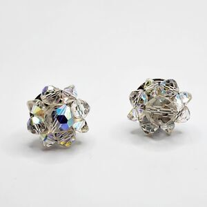 West Germany AB Crystal Cluster Clip On Earrings Mid Century 1950s